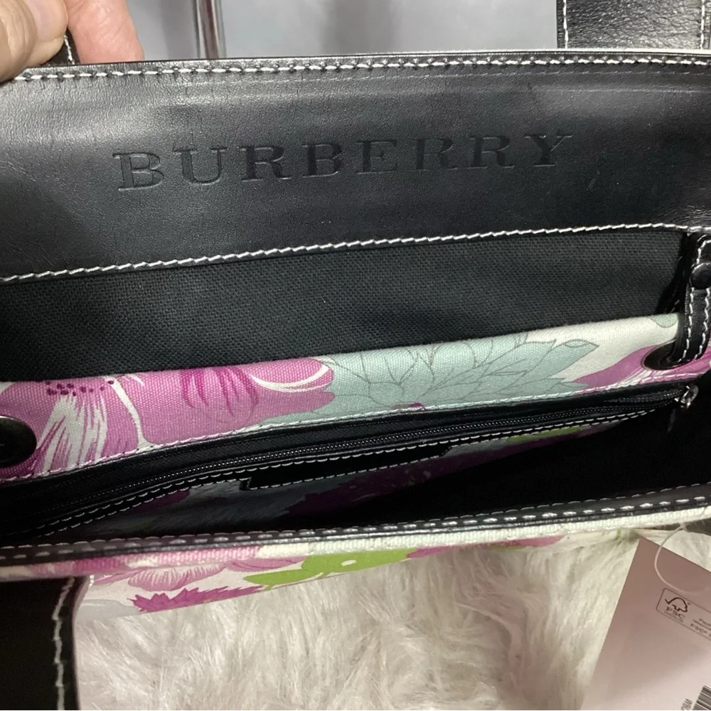 Rare Burberry London Floral Pattern Canvas & Leather Tote Bag EUC - Picture 11 of 13